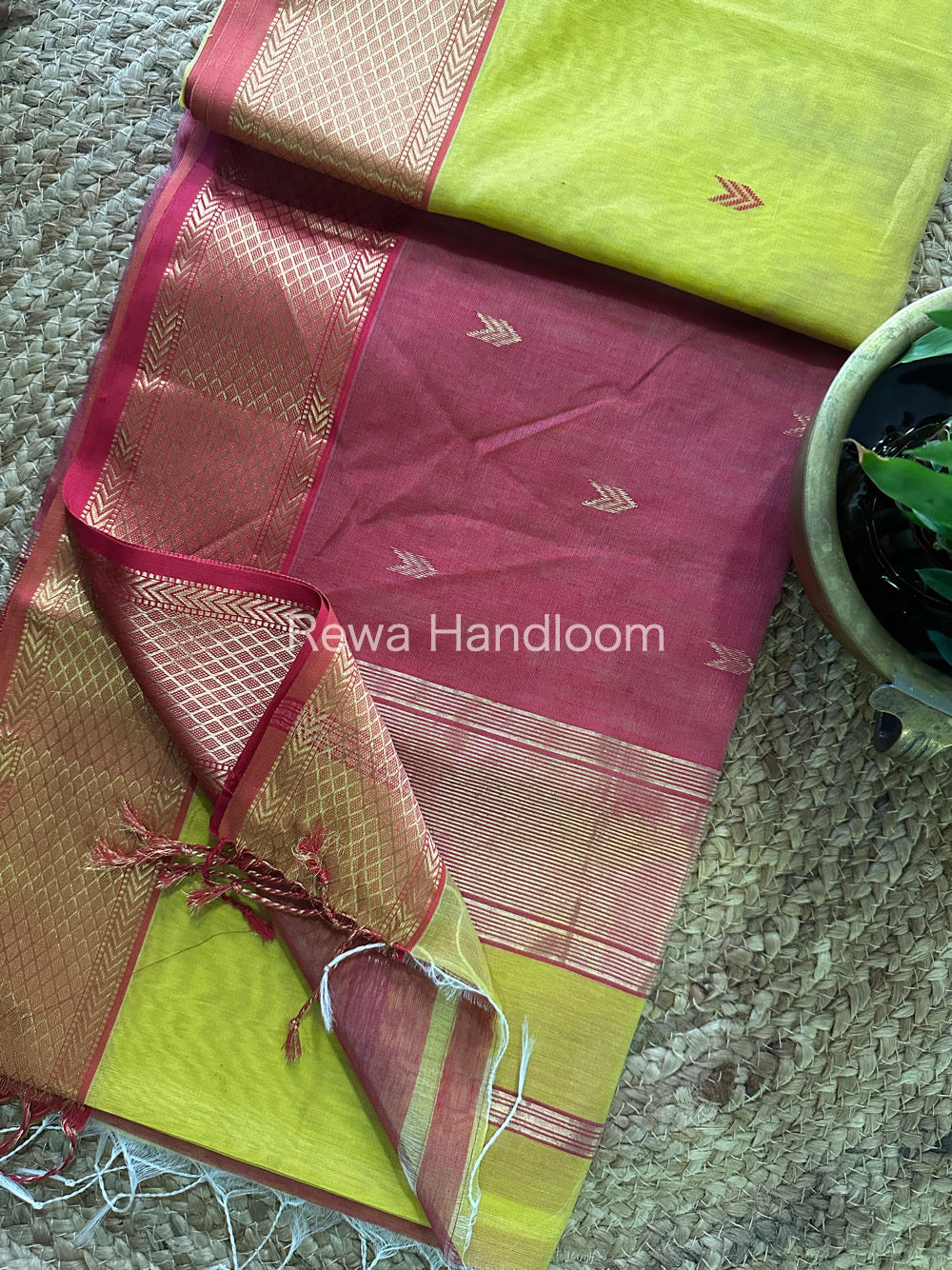 Yellow  Zari Butti ~ Maheshwari Saree-ZB101