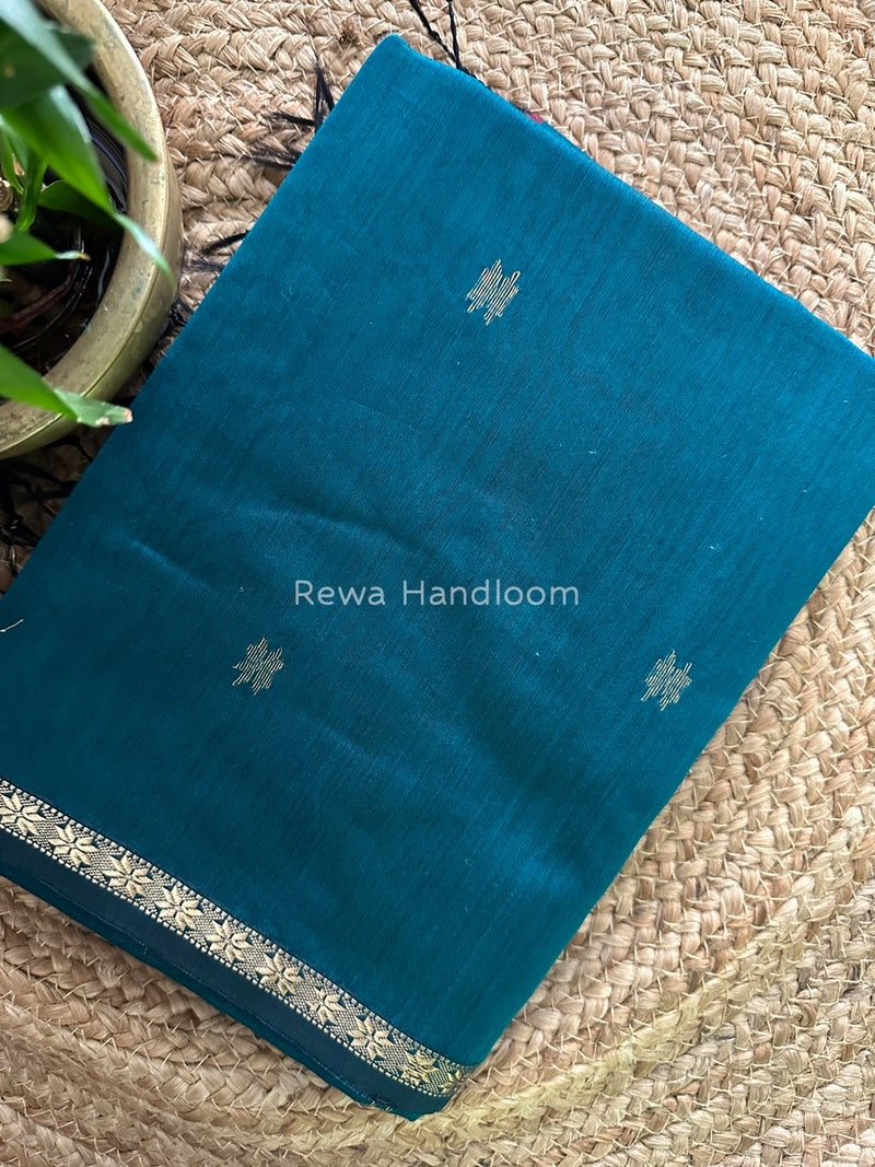 Rama Green-Red Zari Butti Maheshwari Saree SBS0010