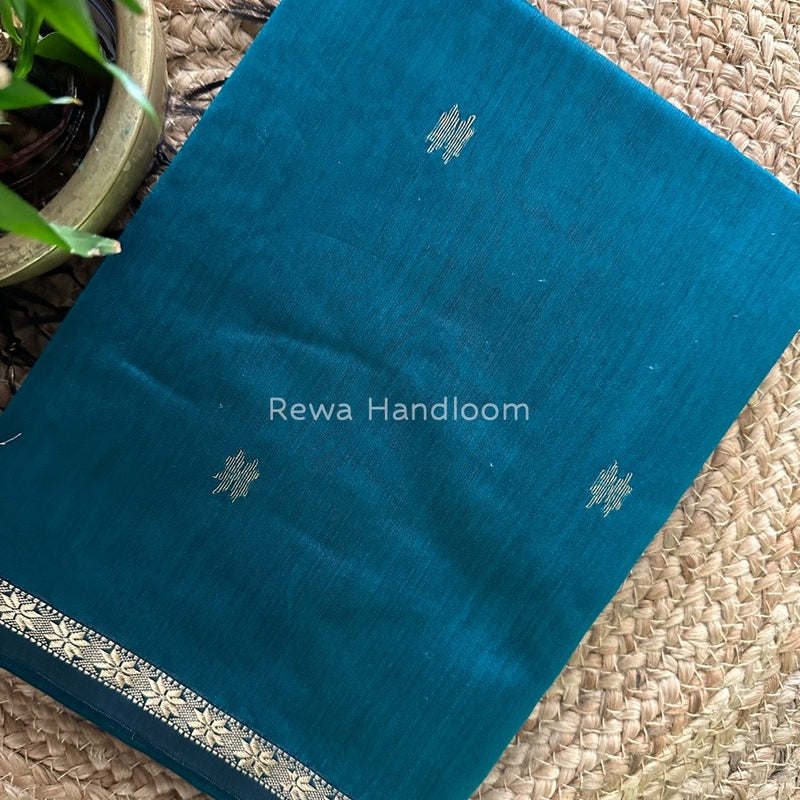 Rama Green-Red Zari Butti Maheshwari Saree SBS0010