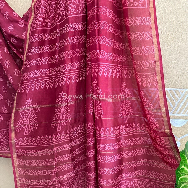 Maroon Chanderi Silk Printed Saree CPS017