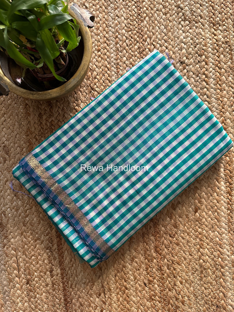 Exclusive Maheshwari Aqua Green Checks Saree CLBS010