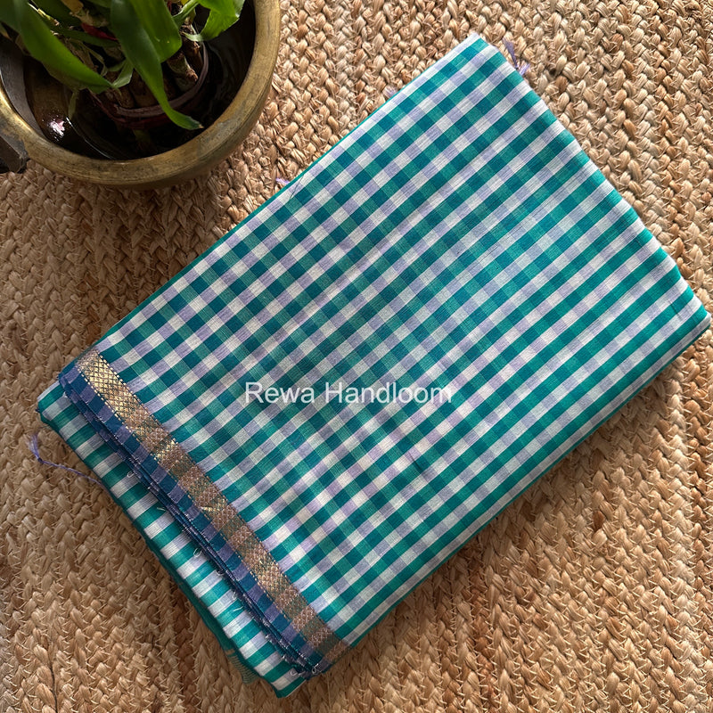 Exclusive Maheshwari Aqua Green Checks Saree CLBS010