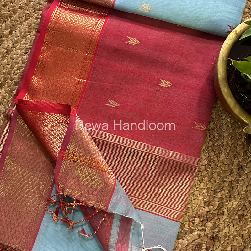 Sky Blue Zari Butti ~ Maheshwari Saree-ZB102