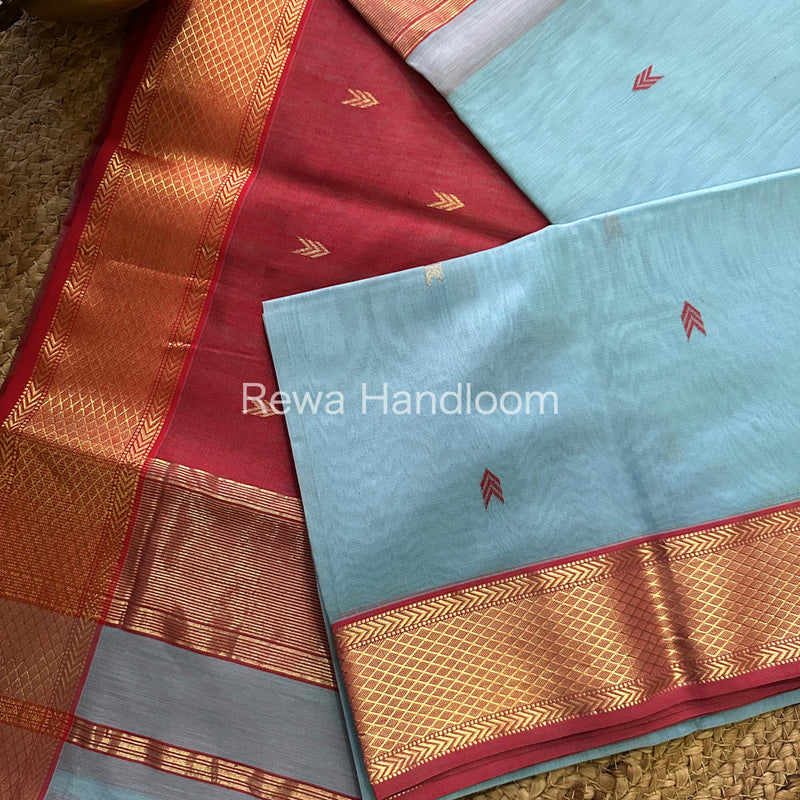 Sky Blue Zari Butti ~ Maheshwari Saree-ZB102