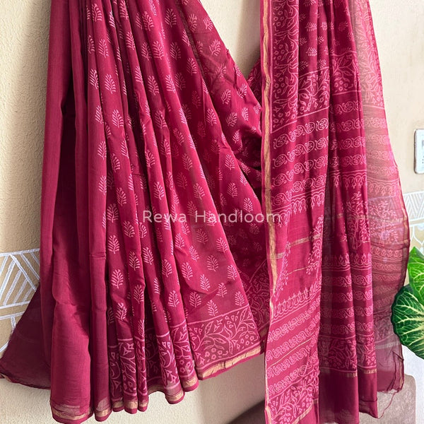 Maroon Chanderi Silk Printed Saree CPS017