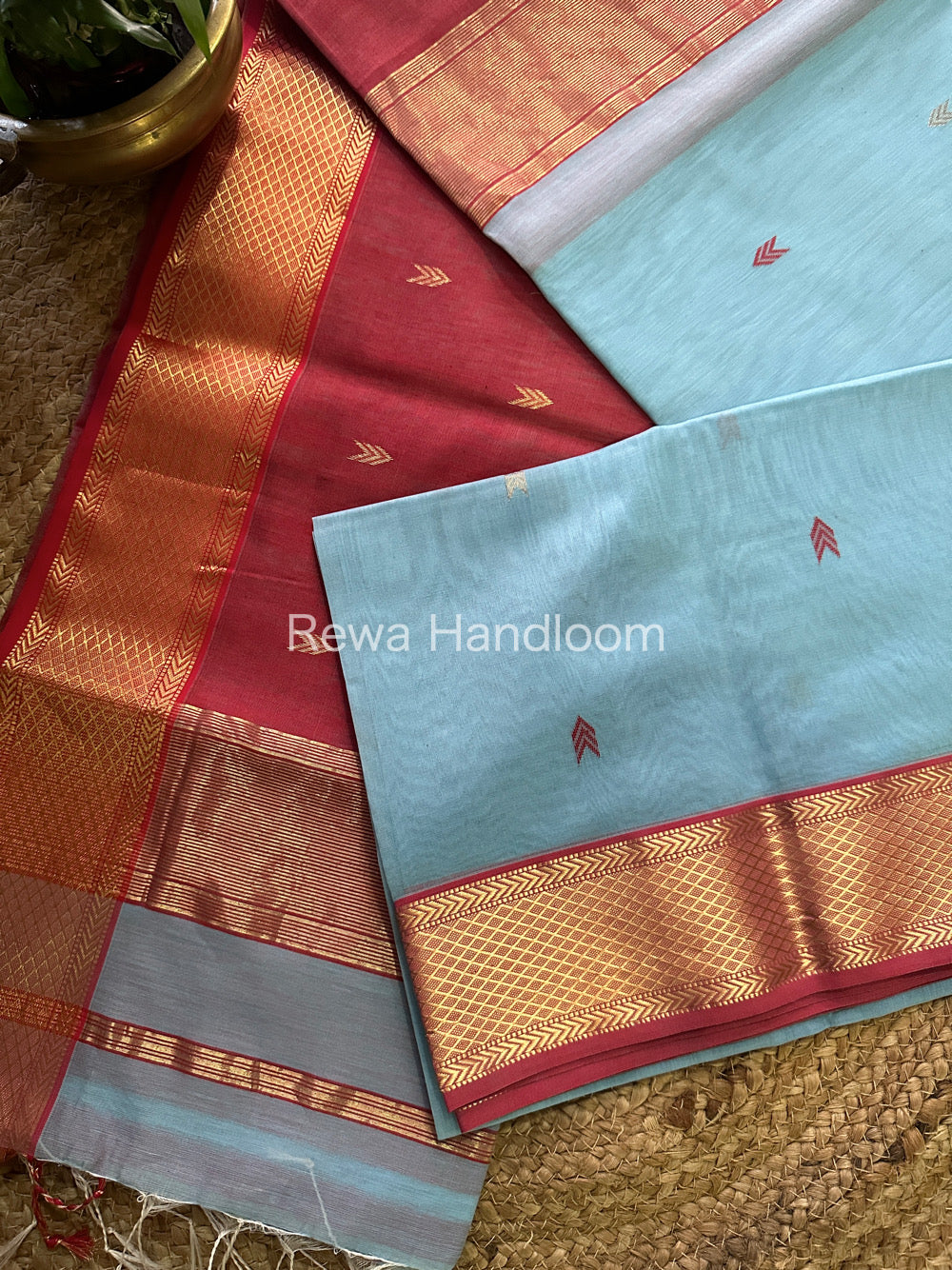 Sky Blue Zari Butti ~ Maheshwari Saree-ZB102