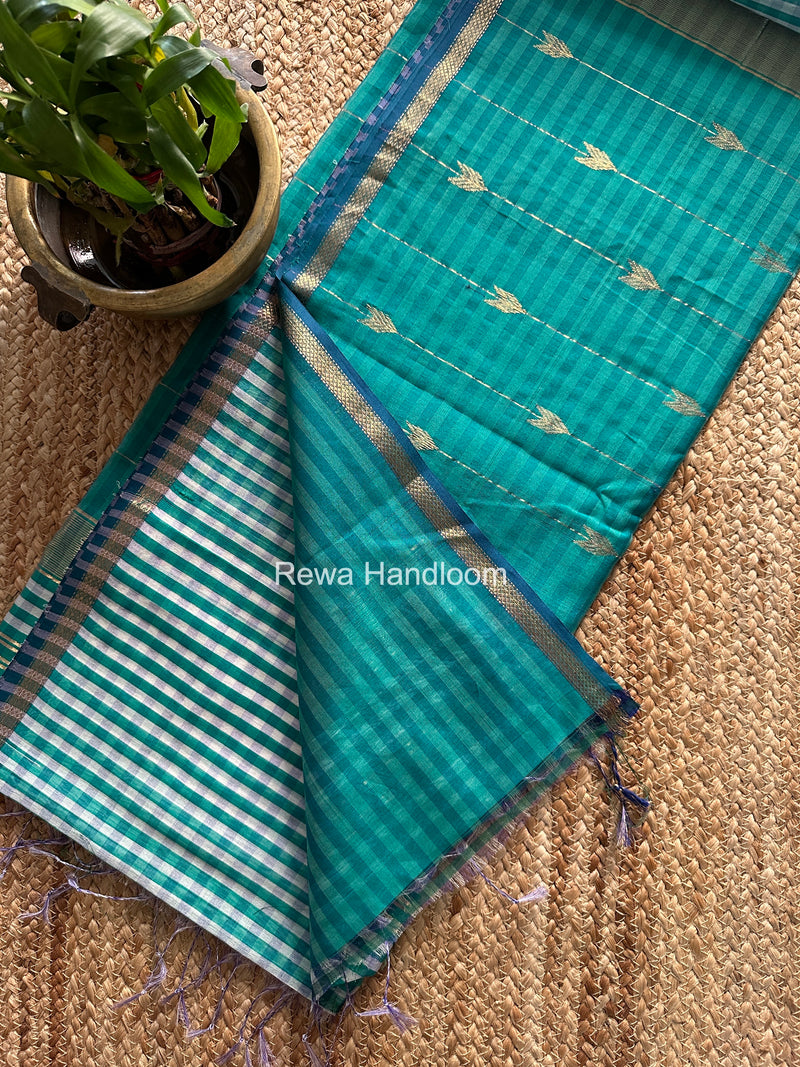 Exclusive Maheshwari Aqua Green Checks Saree CLBS010