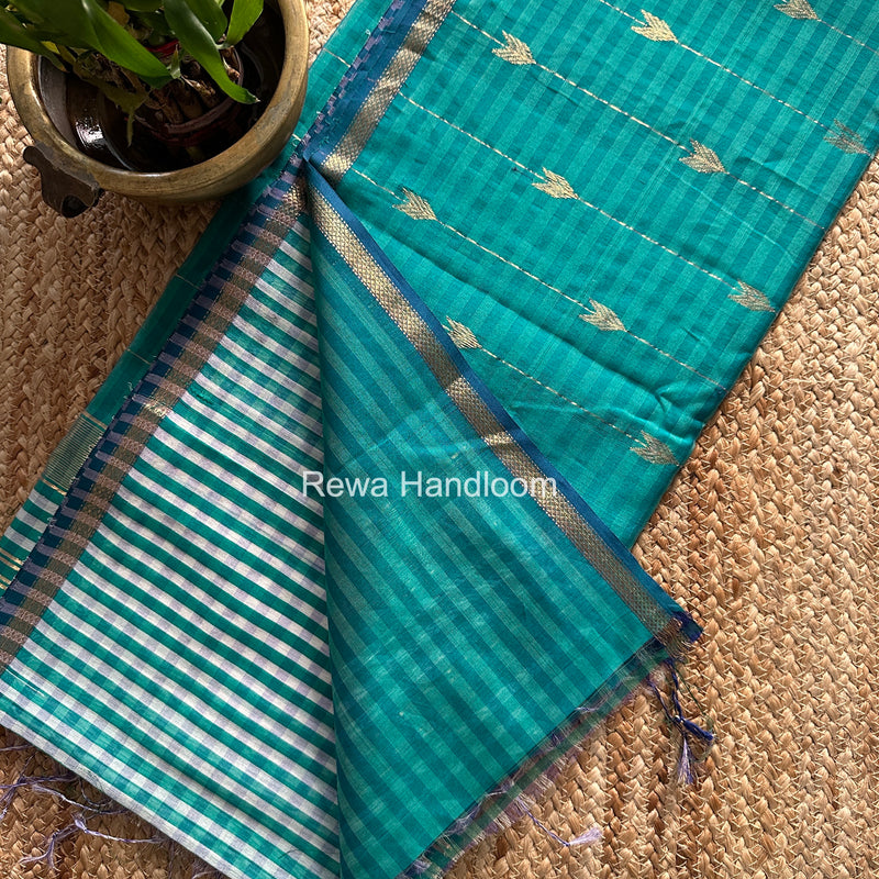 Exclusive Maheshwari Aqua Green Checks Saree CLBS010