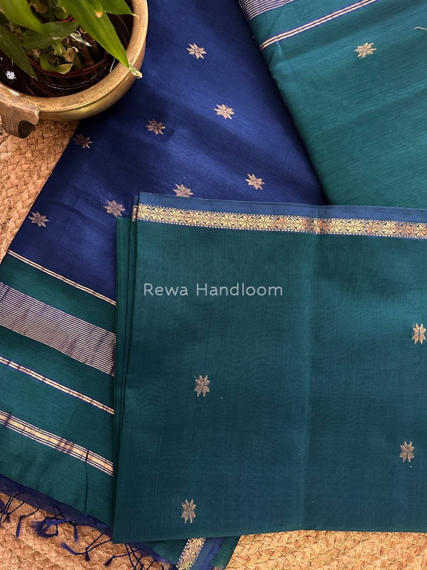 Morpankhi-Blue Zari Butti Maheshwari Saree SBS008