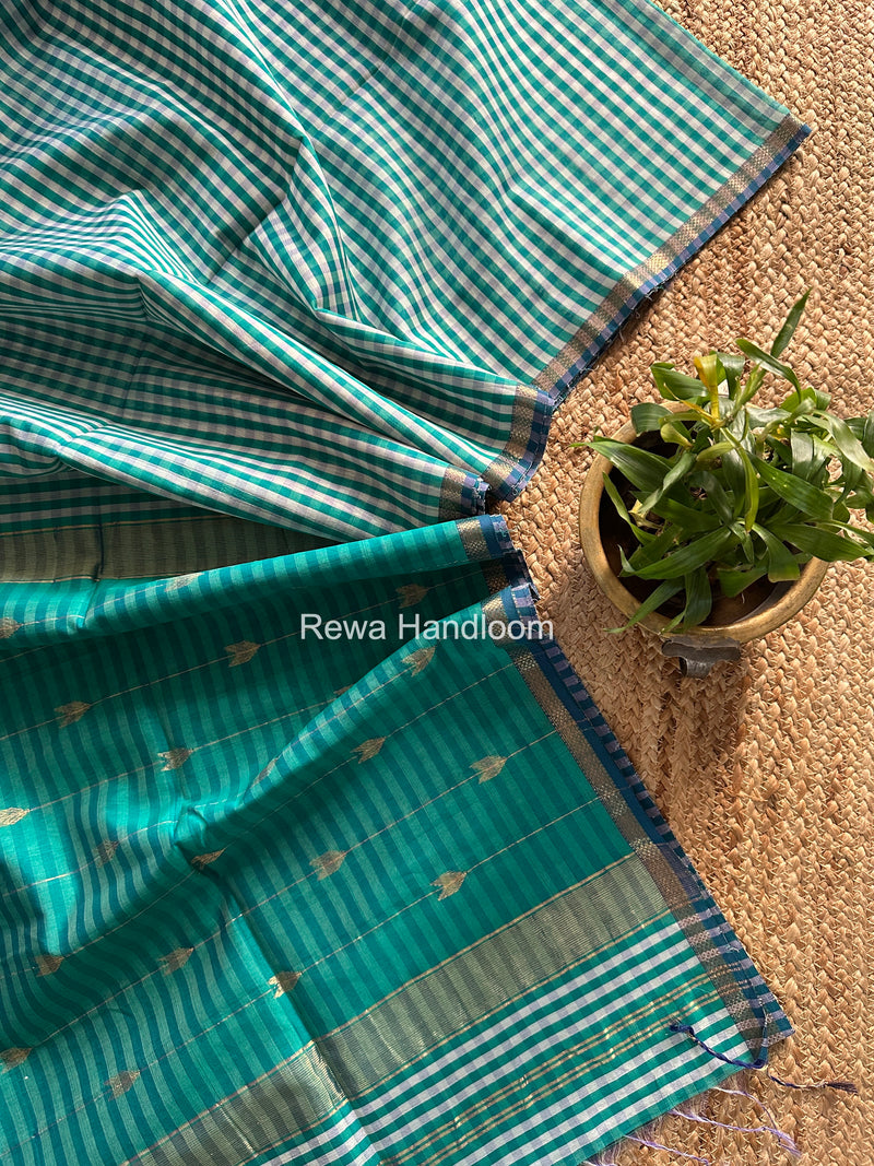 Exclusive Maheshwari Aqua Green Checks Saree CLBS010