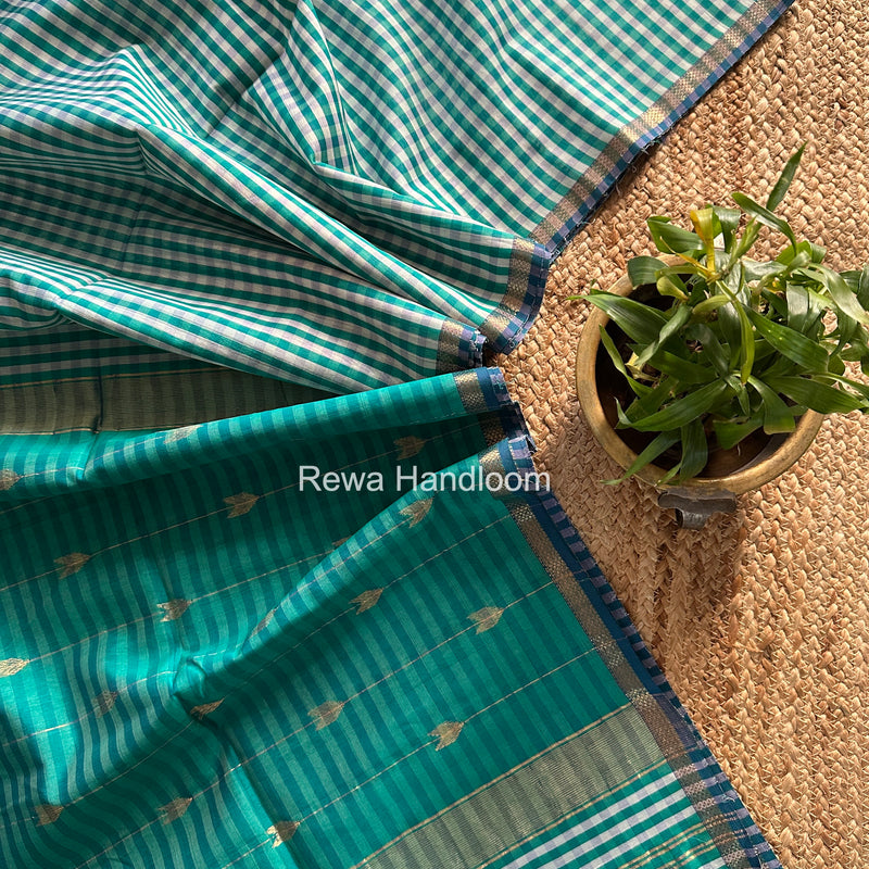 Exclusive Maheshwari Aqua Green Checks Saree CLBS010