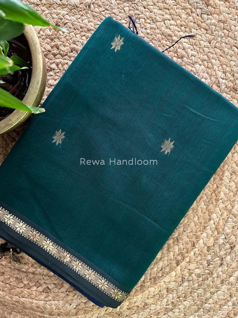 Dark Green-Royal Blue Zari Butti Maheshwari Saree SBS0017