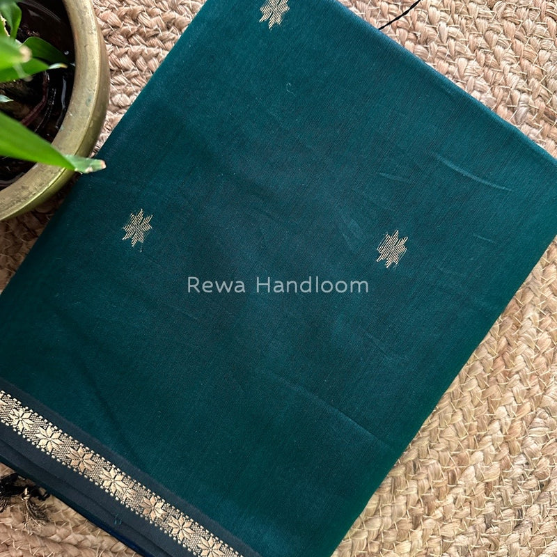 Dark Green-Royal Blue Zari Butti Maheshwari Saree SBS0017