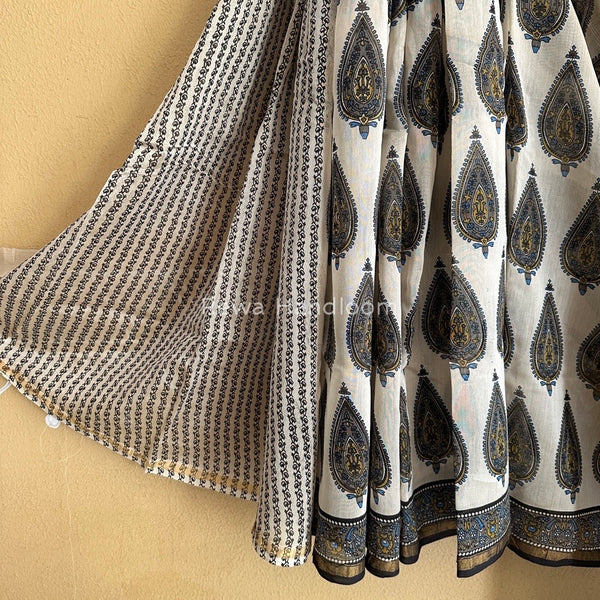 Off White-Grey Chanderi Silk Printed Saree CPS022