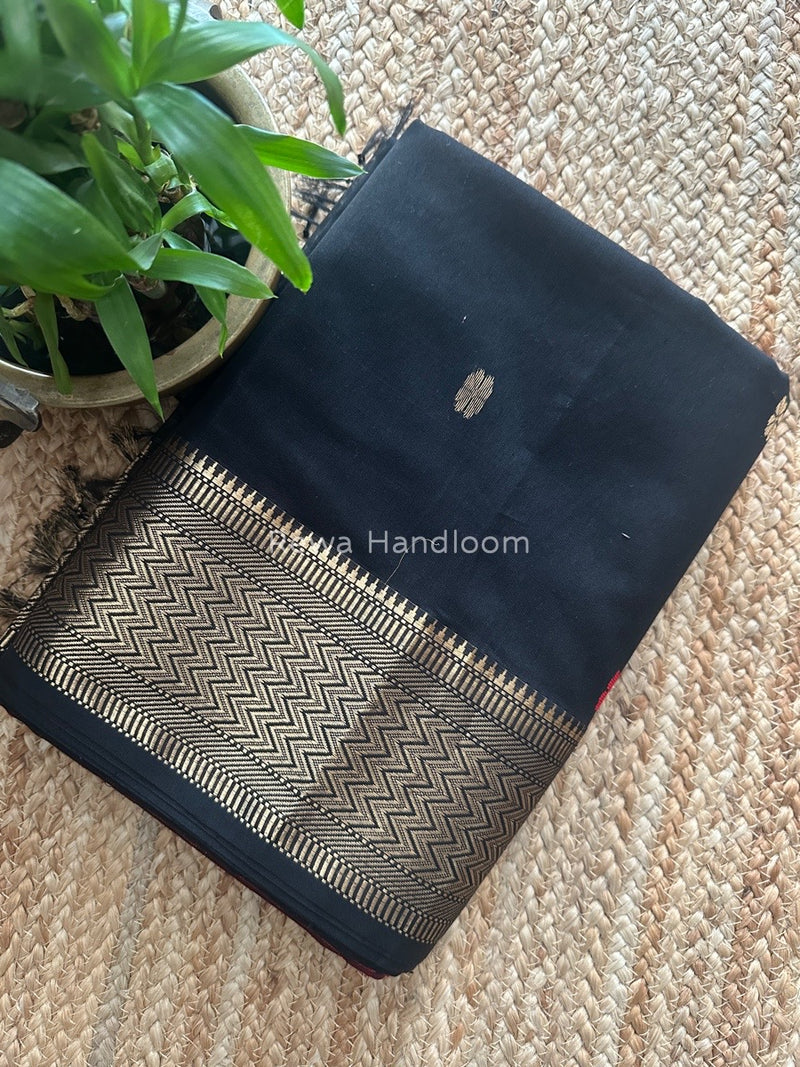 Maheshwari Black Rich Pallu Silk Saree HPS018