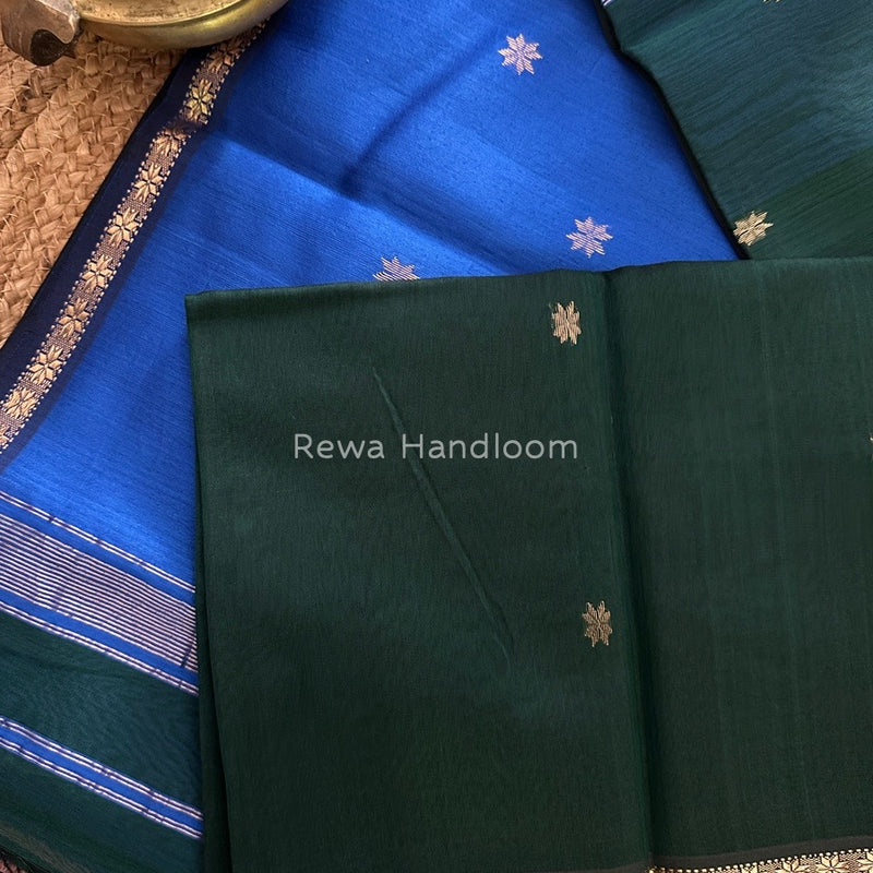 Dark Green-Royal Blue Zari Butti Maheshwari Saree SBS0017
