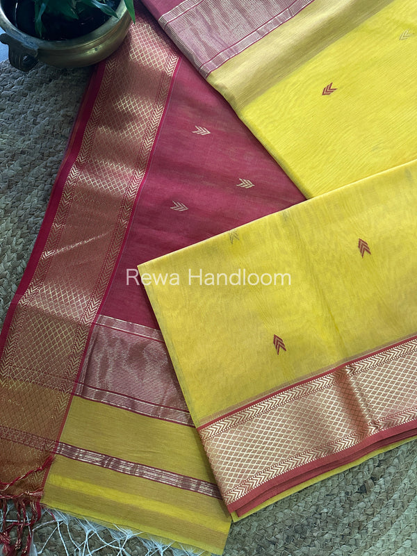 Yellow  Zari Butti ~ Maheshwari Saree-ZB101