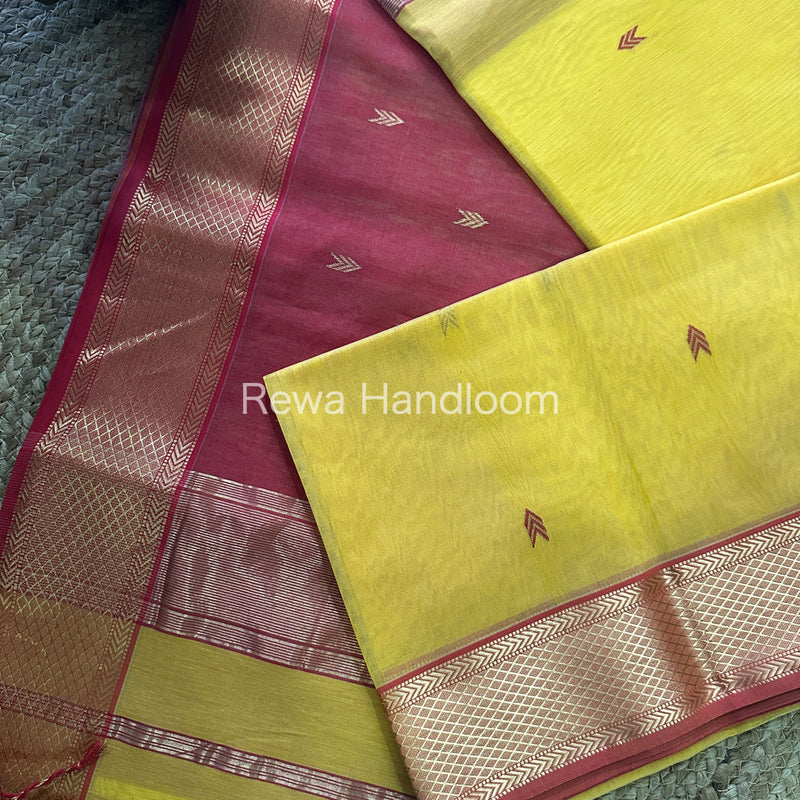 Yellow  Zari Butti ~ Maheshwari Saree-ZB101