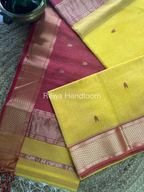 Dark Yellow Zari Butti ~ Maheshwari Saree-ZB104