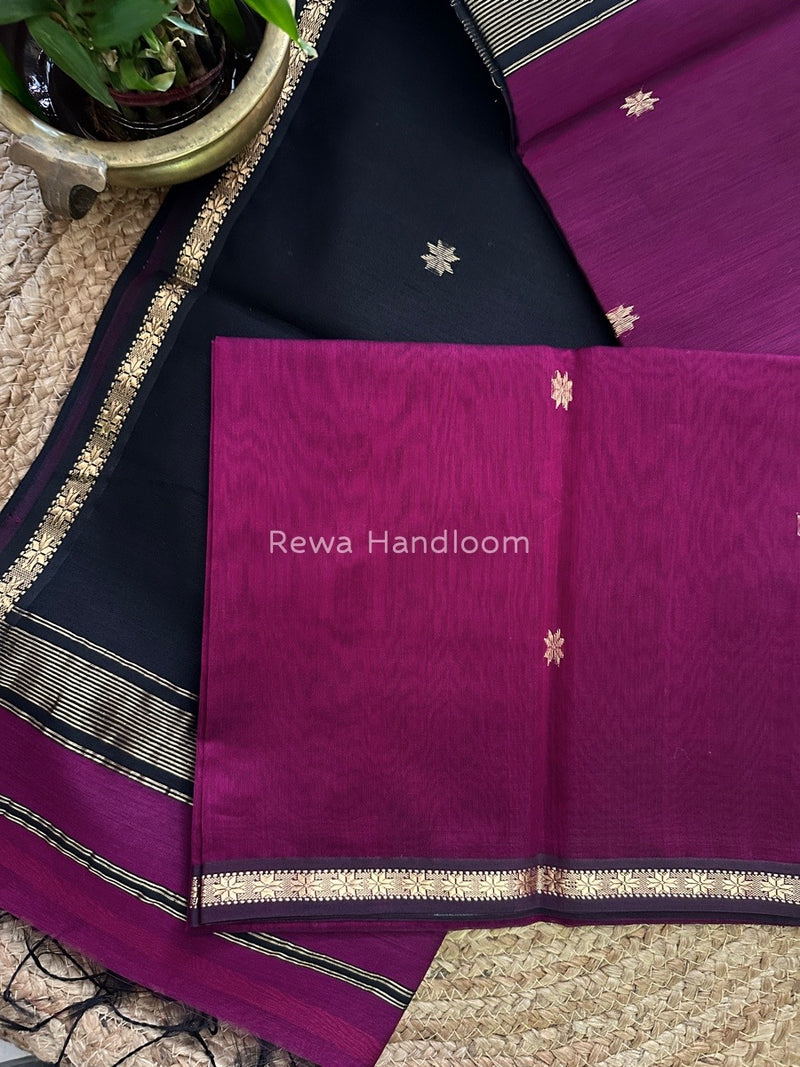 Purple-Black Zari Butti Maheshwari Saree SBS009