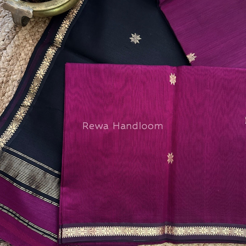 Purple-Black Zari Butti Maheshwari Saree SBS009