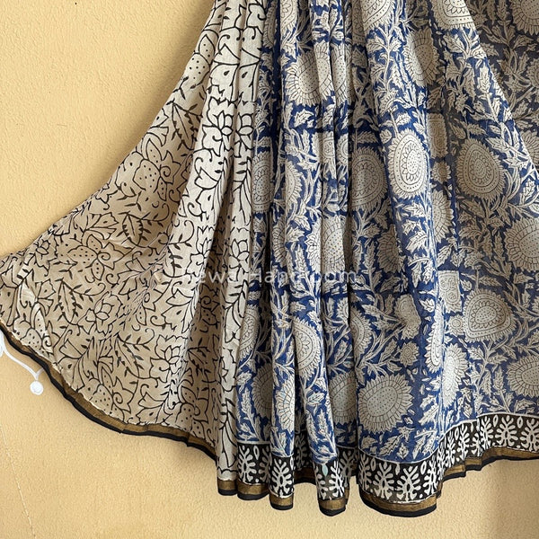 Blue-White Chanderi Silk Printed Saree CPS016