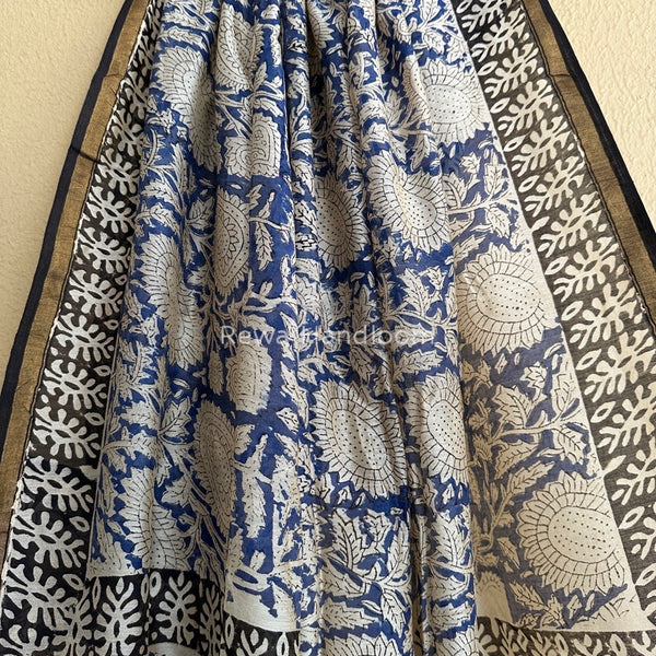 Blue-White Chanderi Silk Printed Saree CPS016