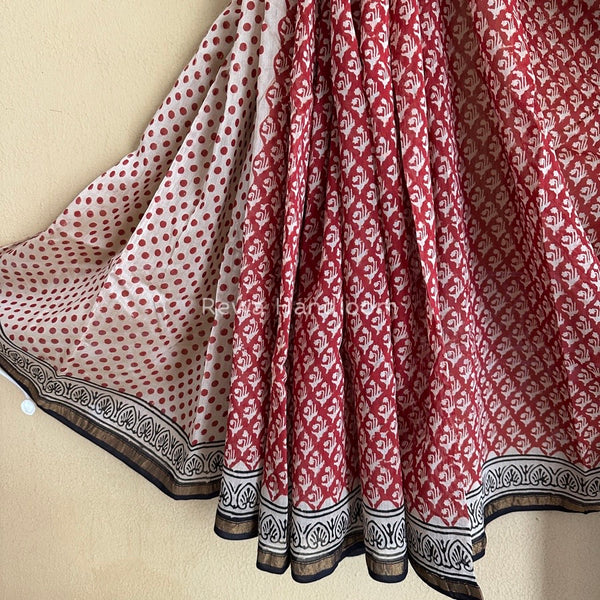 Red-Off White Chanderi Silk Printed Saree CPS014
