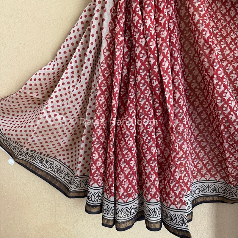 Red-Off White Chanderi Silk Printed Saree CPS014