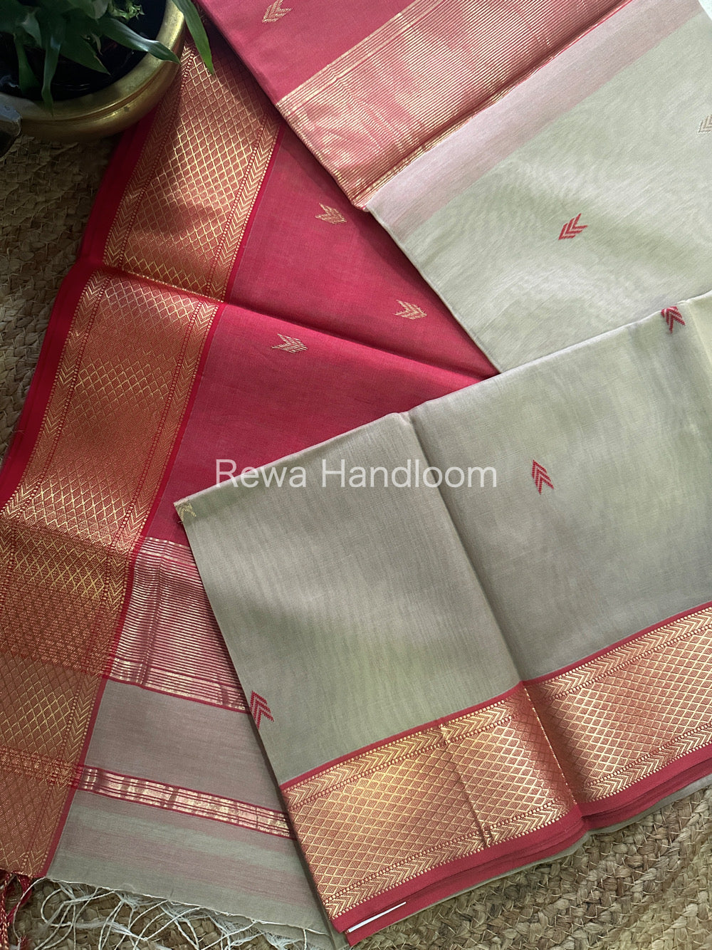 Beige Zari Butti ~ Maheshwari Saree-ZB114