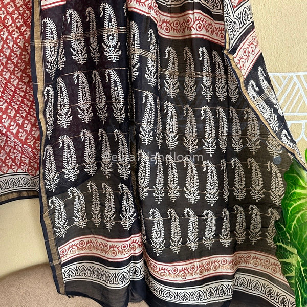 Red-Off White Chanderi Silk Printed Saree CPS014