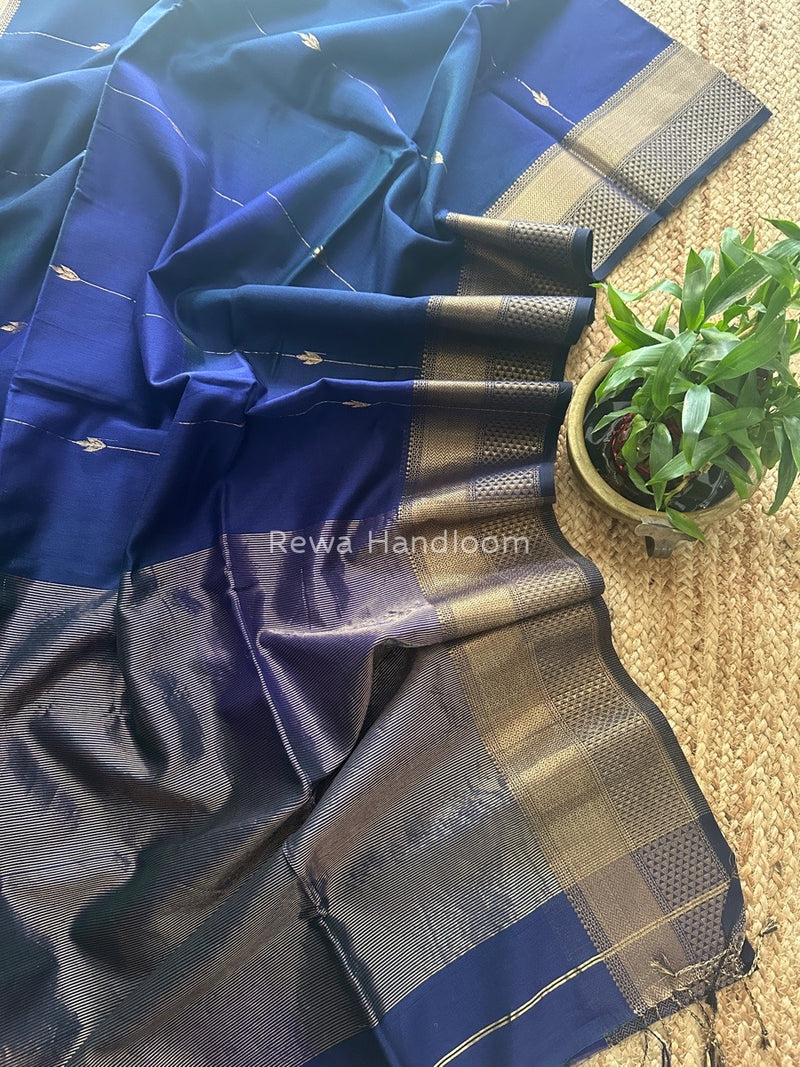Blue Sheded Butti Maheshwari Saree SBBS06