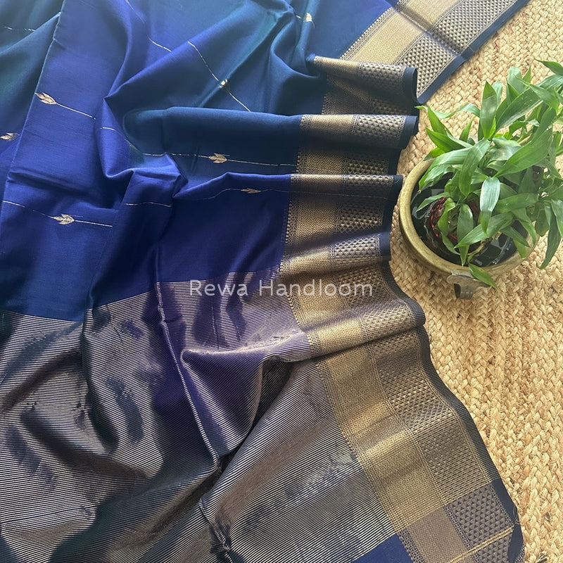 Blue Sheded Butti Maheshwari Saree SBBS06