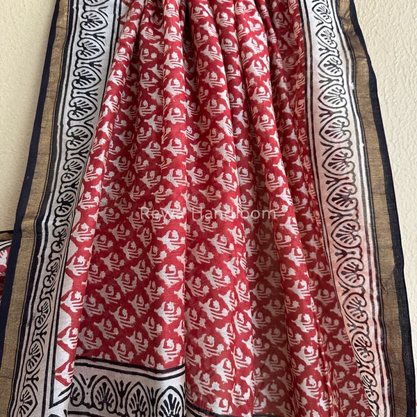 Red-Off White Chanderi Silk Printed Saree CPS014