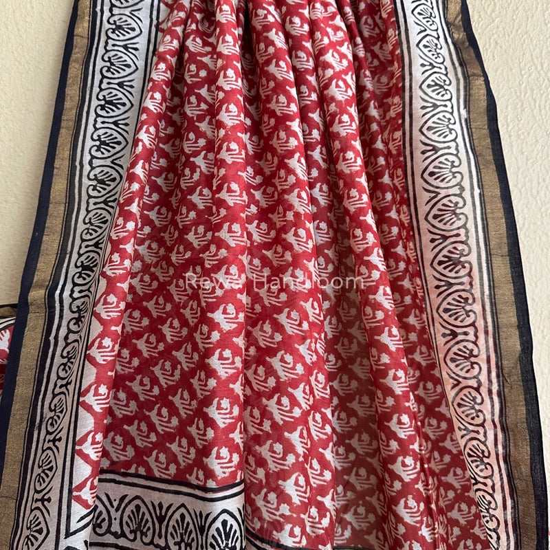 Red-Off White Chanderi Silk Printed Saree CPS014