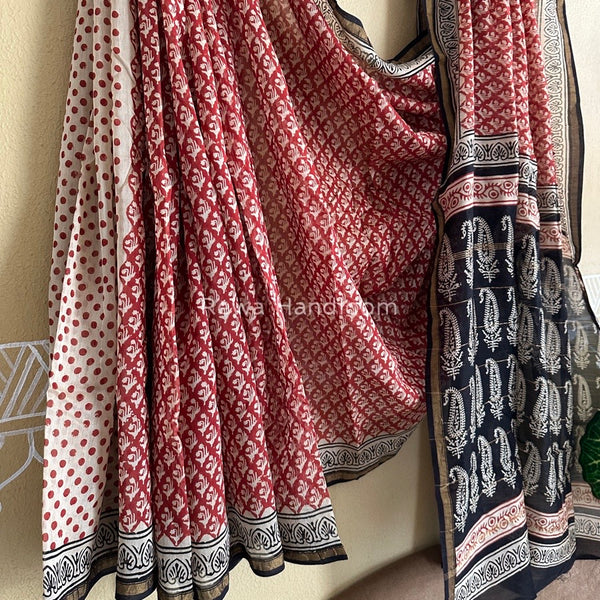 Red-Off White Chanderi Silk Printed Saree CPS014