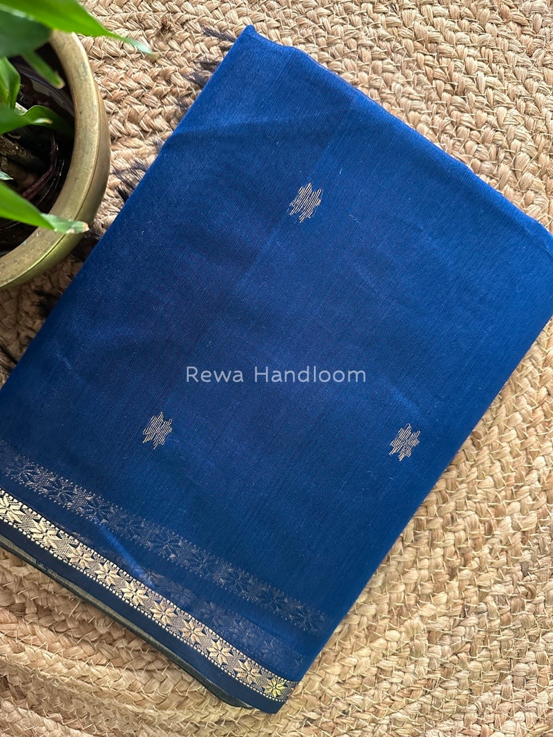 Denim Blue-Beige Zari Butti Maheshwari Saree SBS0015