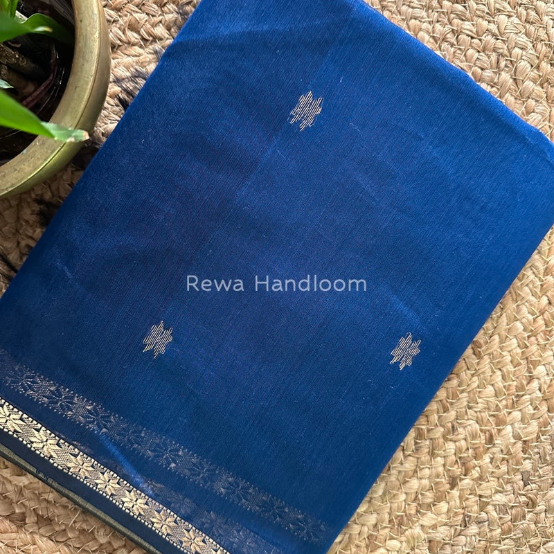 Denim Blue-Beige Zari Butti Maheshwari Saree SBS0015