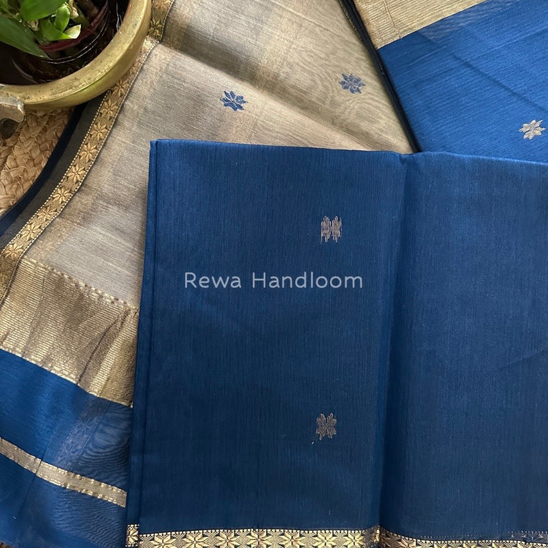 Denim Blue-Beige Zari Butti Maheshwari Saree SBS0015