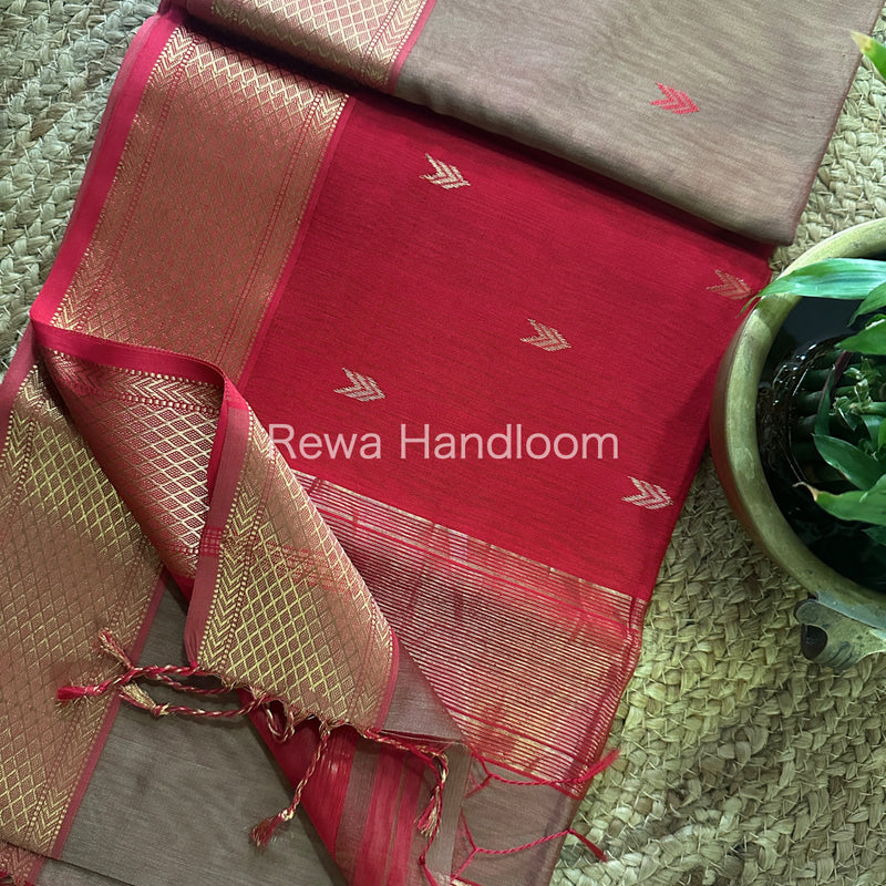 Brown Zari Butti ~ Maheshwari Saree-ZB117