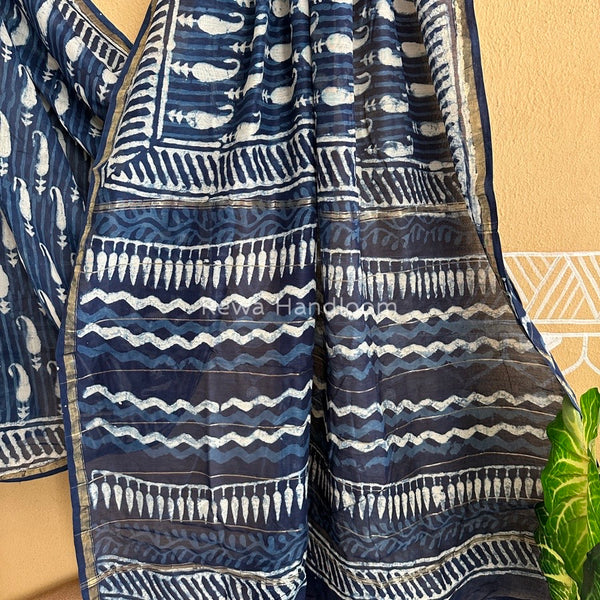 Blue Chanderi Silk Printed Saree CPS013