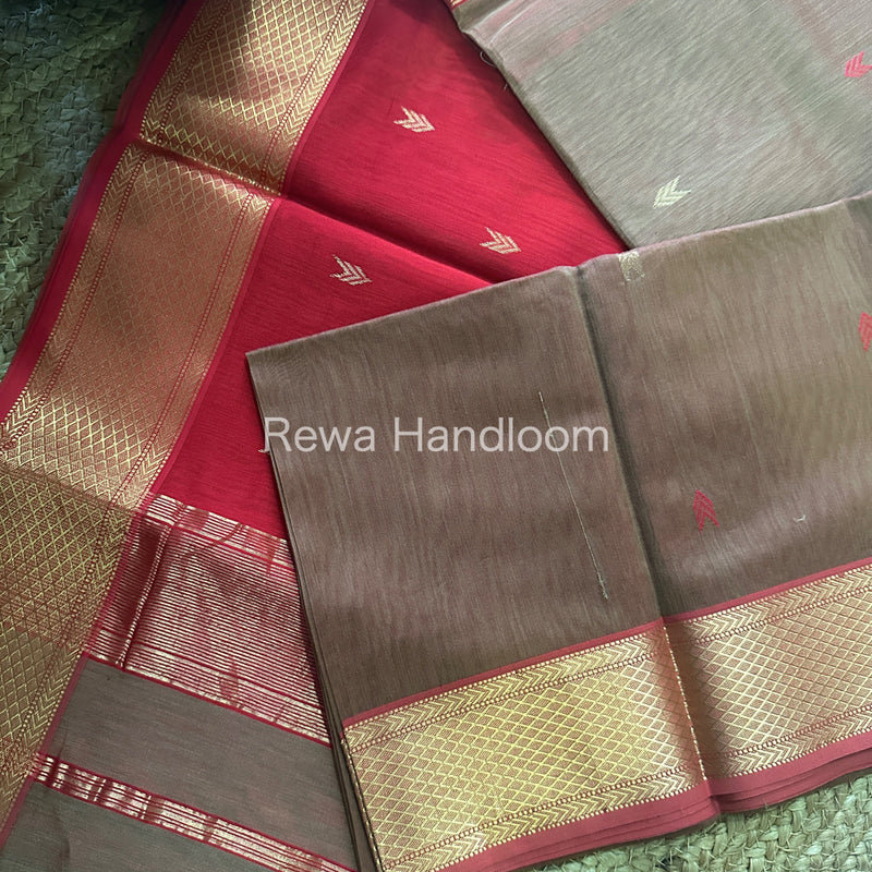 Brown Zari Butti ~ Maheshwari Saree-ZB117