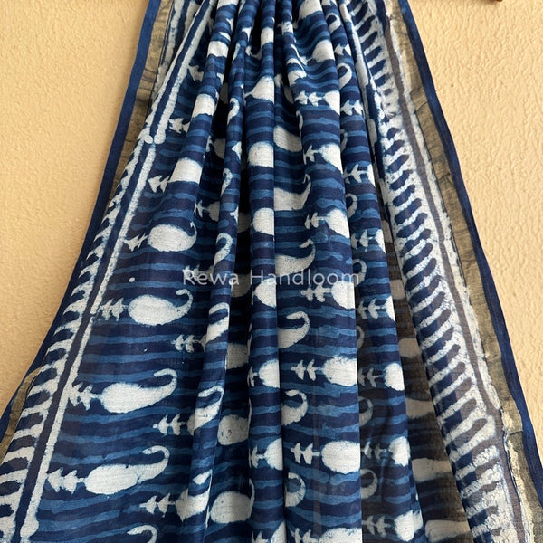 Blue Chanderi Silk Printed Saree CPS013