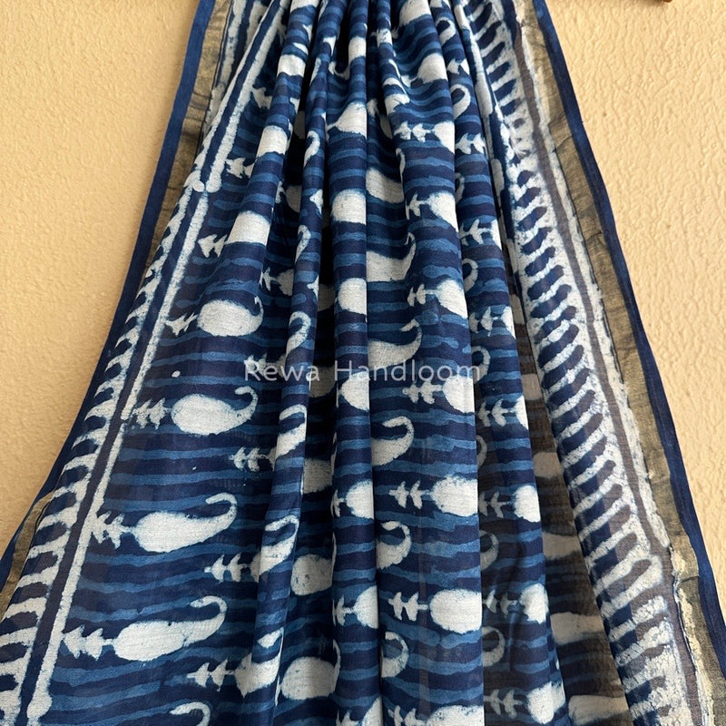 Blue Chanderi Silk Printed Saree CPS013