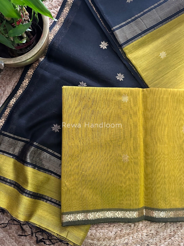 Mehendi Green-Black Zari Butti Maheshwari Saree SBS006