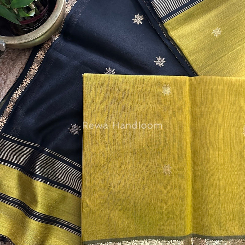 Mehendi Green-Black Zari Butti Maheshwari Saree SBS006
