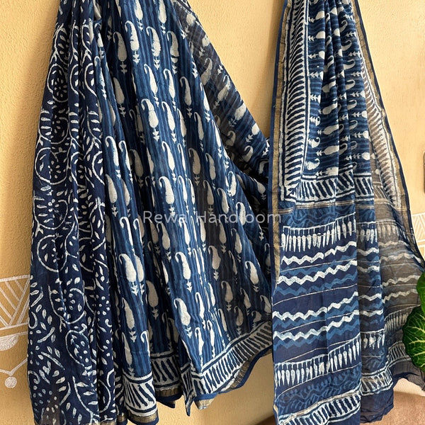 Blue Chanderi Silk Printed Saree CPS013