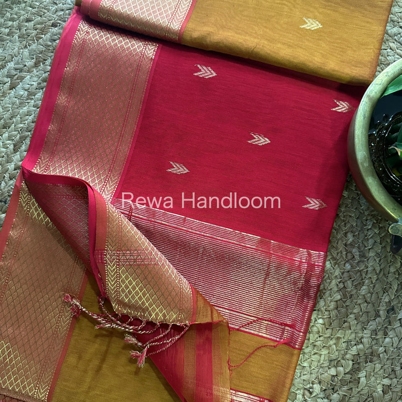 Mustard Zari Butti ~ Maheshwari Saree-ZB111