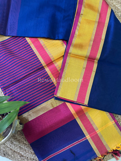 Maheshwari Royal Blue Ganga Jamuna Rewa Border Saree GJD03