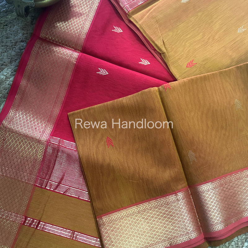 Mustard Zari Butti ~ Maheshwari Saree-ZB111